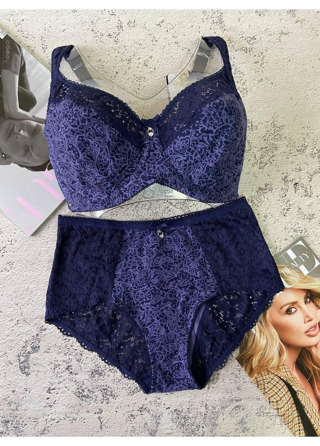Синій синя жіноча білизна великих розмірів комплект на чашку g трусики і бюстгальтер Lanny Mode