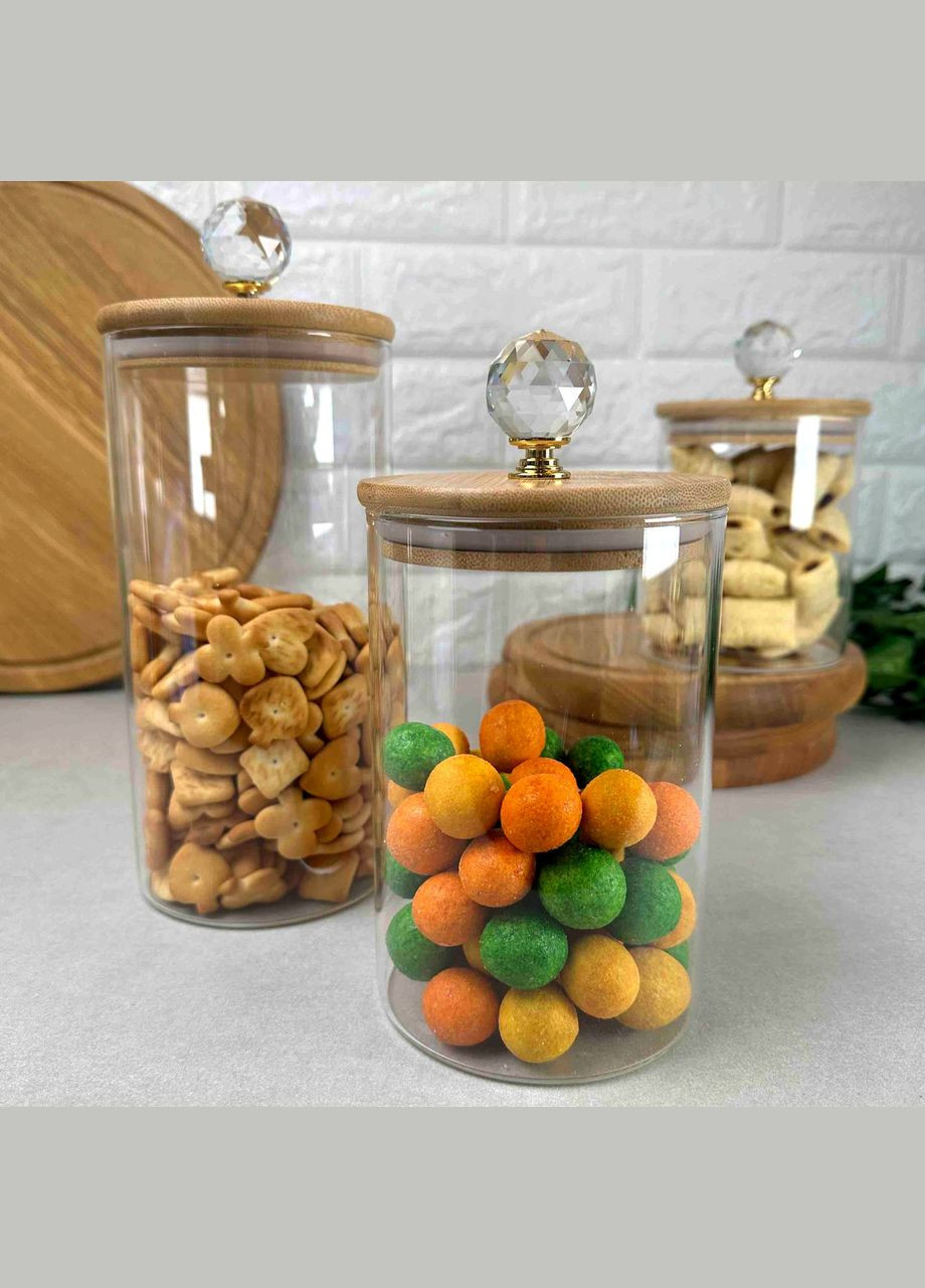 Прозора скляна банка з алмазною ручкою 950мл Crystal Hell (303211191)