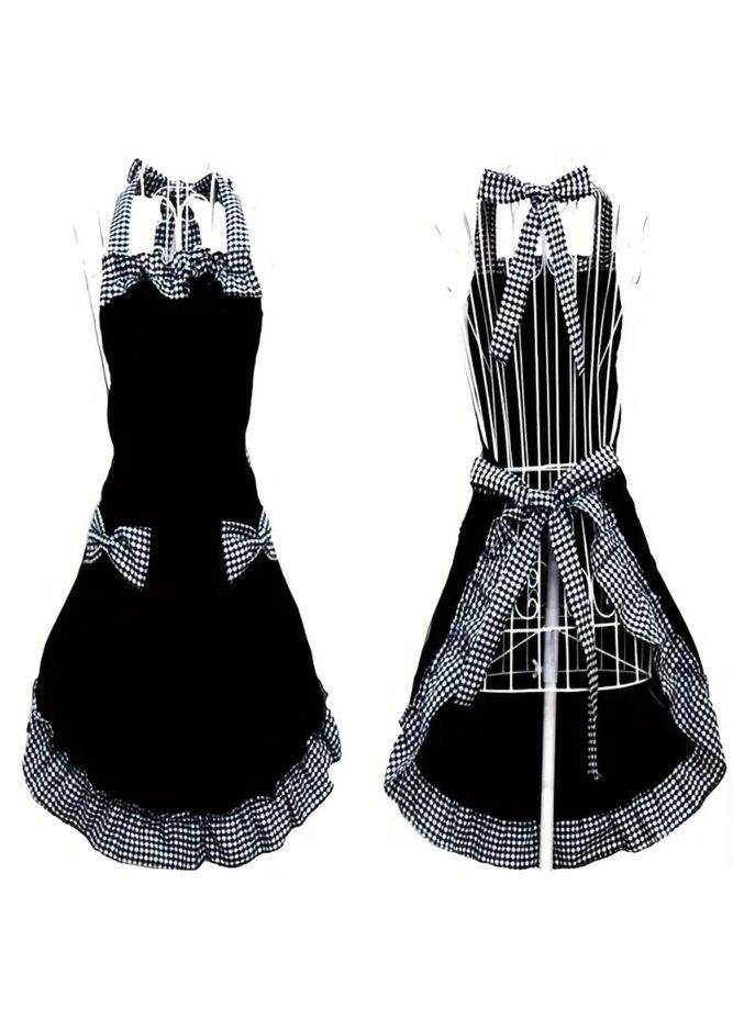 Фартух з бантами і мереживом. Чорно-білий фартух No Brand (301912922)