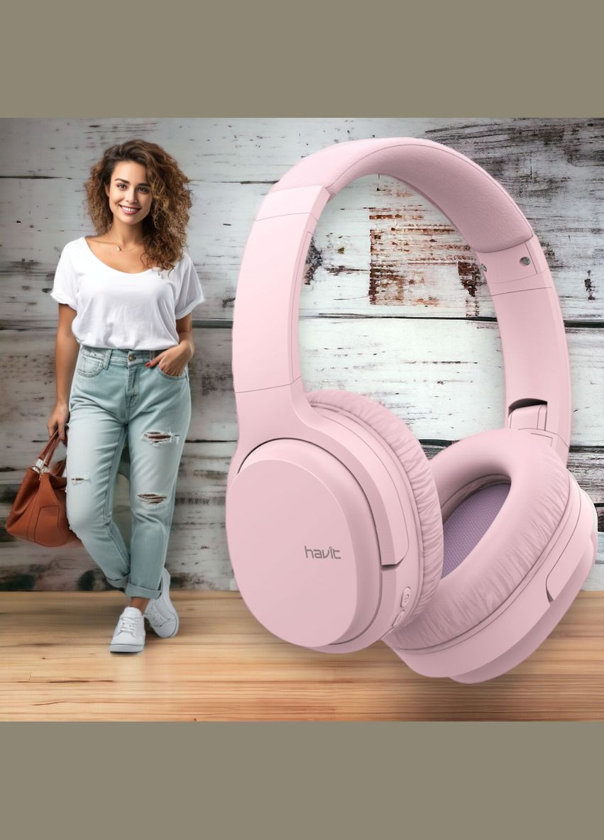 Бездротові навушники з мікрофоном HV-I62 Deep Pink складні, до 20 год роботи Havit (282313549)