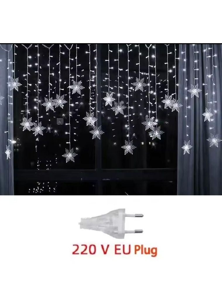 Гирлянда штора 220 В Рождественские снежинки Холодный белый 3.2м No Brand (370440515)