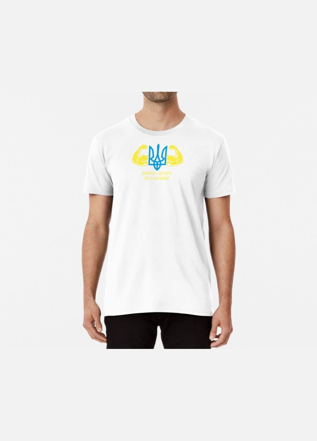 Белая мужская патриотическая футболка с принтом доброго вечора мы из украины бицепсы Stedman