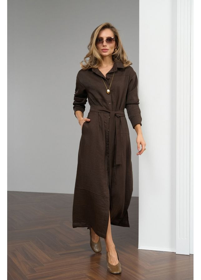 Коричнева повсякденний жіноча сукня-сорочка міді довжини (3063) Triko Bakh
