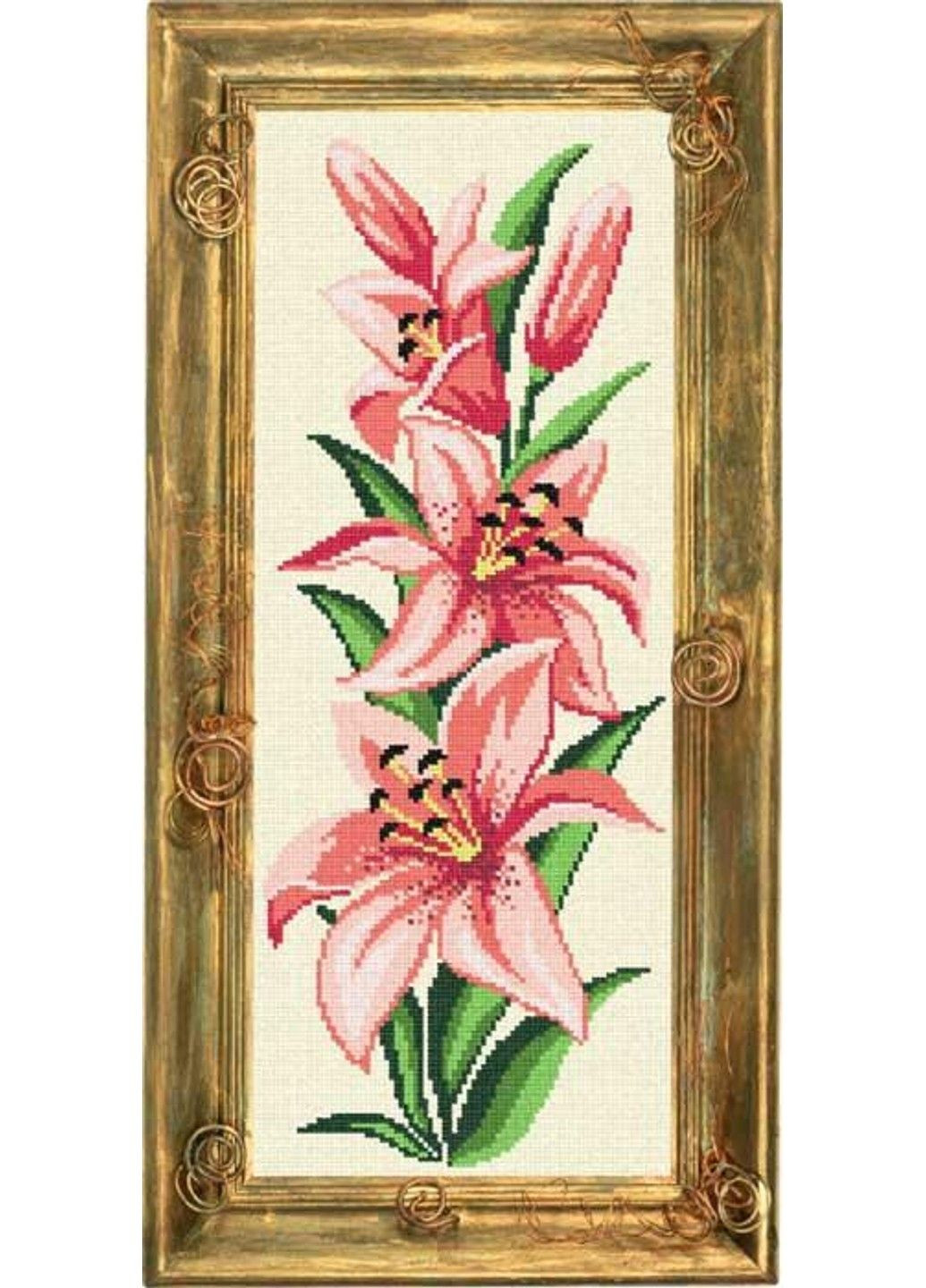 Набор для вышивки крестиком Розовые лилии страмин Zweigart Madeira мулине 20х50 см No Brand (333165259)
