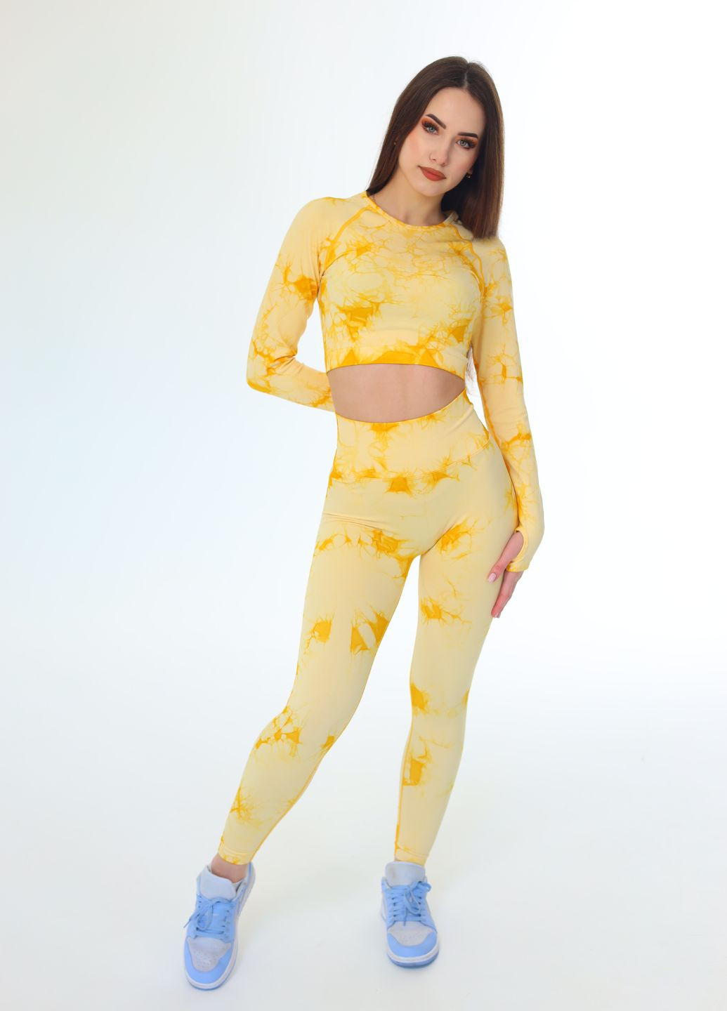 Женский спортивный комплект с тай-дай принтом жёлтый (70008) FitFiesta (328931666)