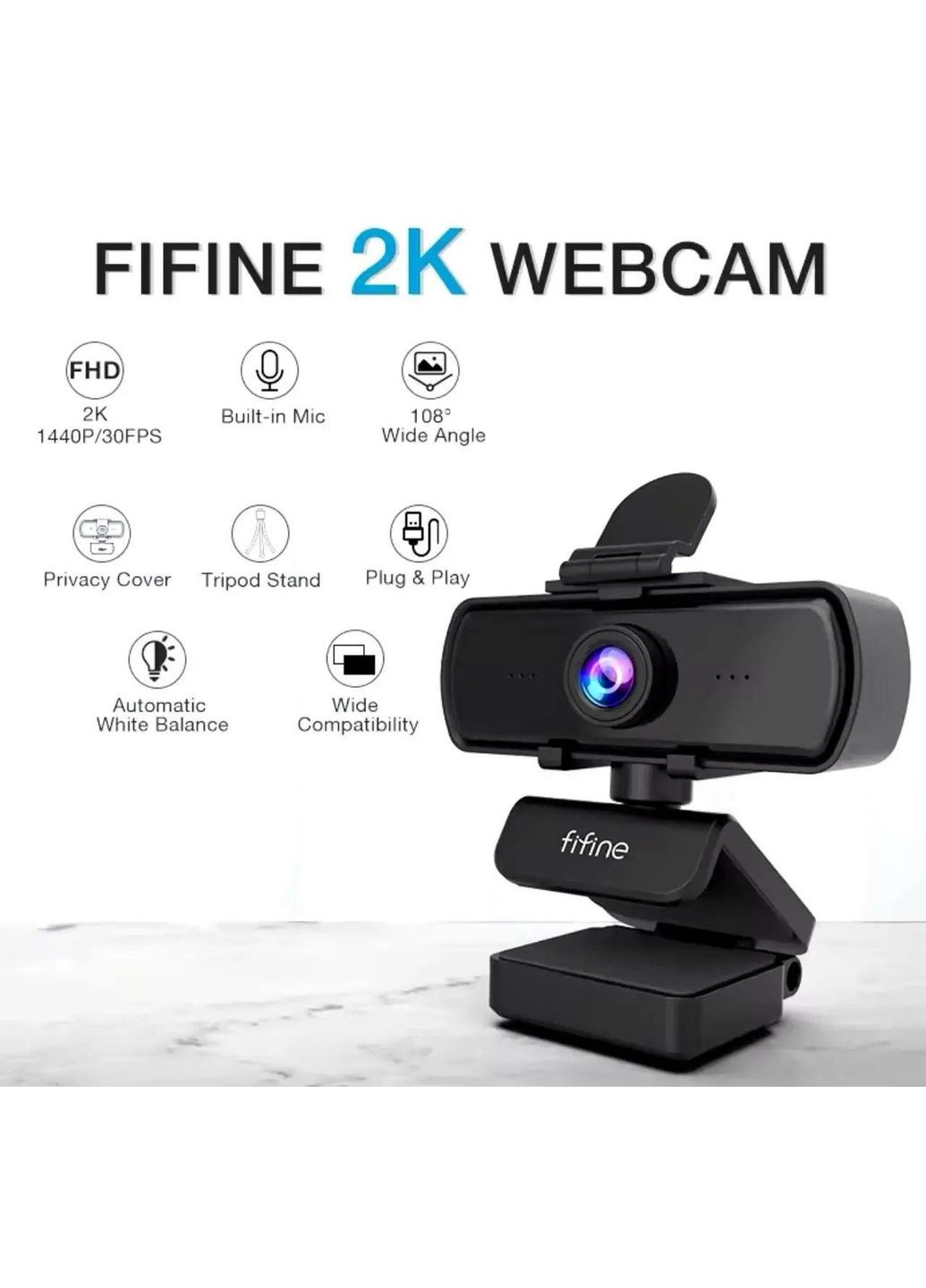 Вебкамера K420 + штатив тренога | встроенный микрофон 2K 1440P Fifine (354224341)