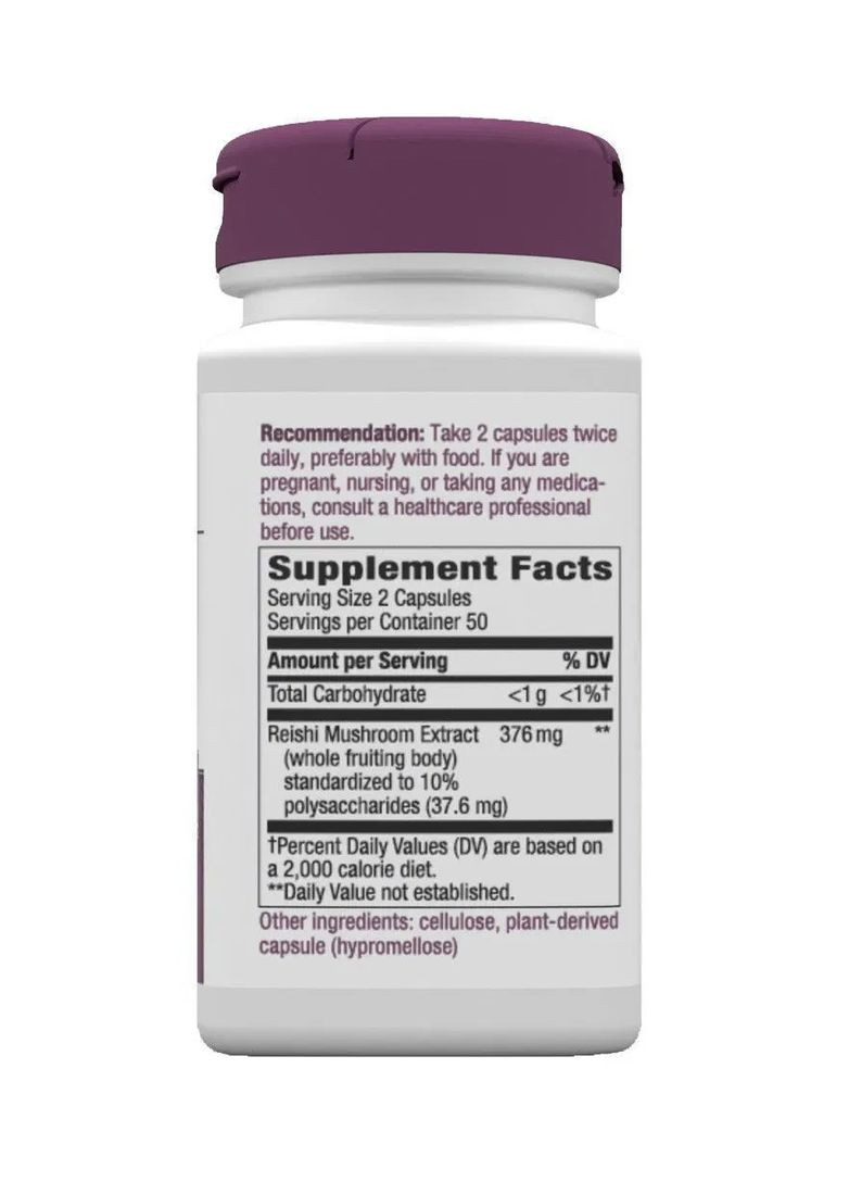 Гриб рейши лечебный Reishi стандартизированный 376 мг 100 капсул Nature's Way (361116800)