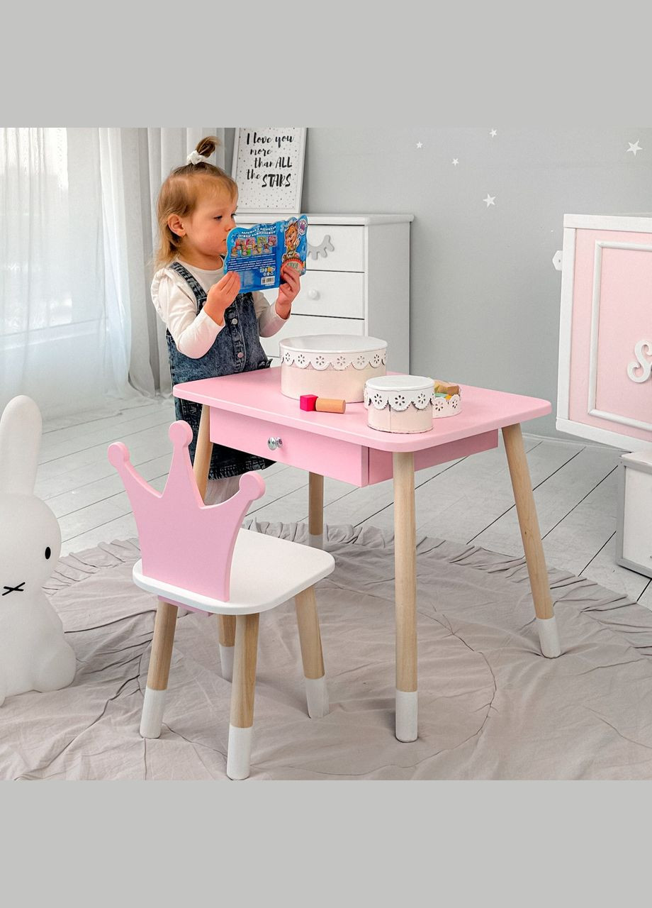 Дитячий столик і стільчиккорона рожевий. Столик із шухлядою для олівців і розмальовок No Brand (361259060)