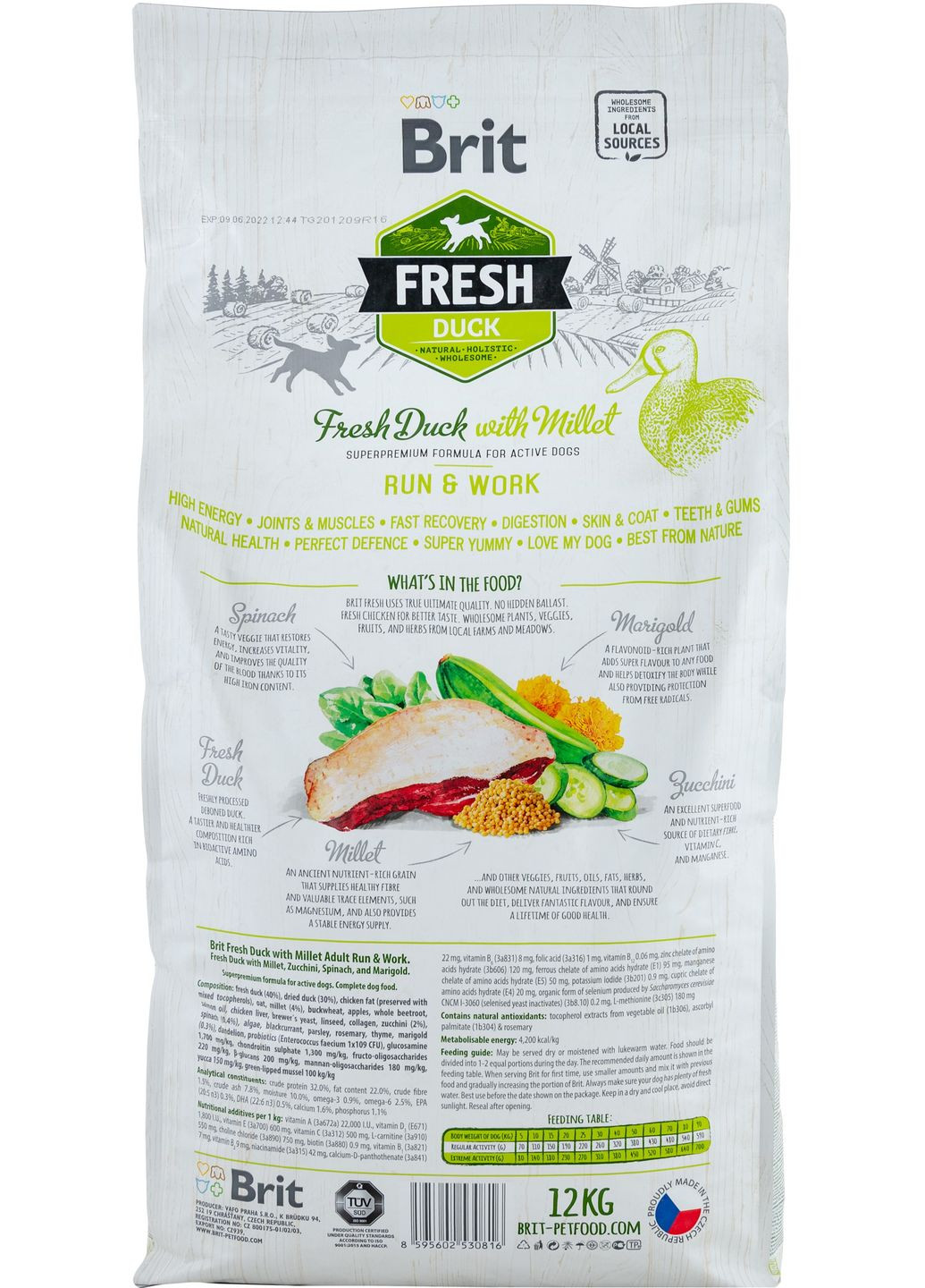 Сухой корм для активных взрослых собак Active Run & Work с уткой и пшеном 12 кг (8595602530816) Brit Fresh (305395824)
