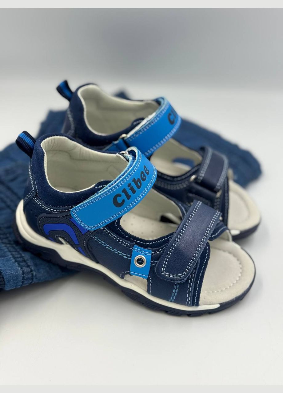 Синие кожаные босоножки для мальчиков Clibee
