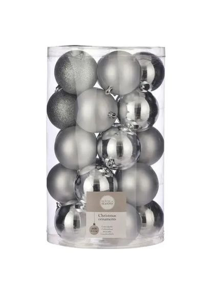 Елочная игрушка Пластик 25 шт D8 см Шарики серебряные (8718861797411) House Of Seasons Пластик 25 шт D8 см Кульки срібні (368562858)