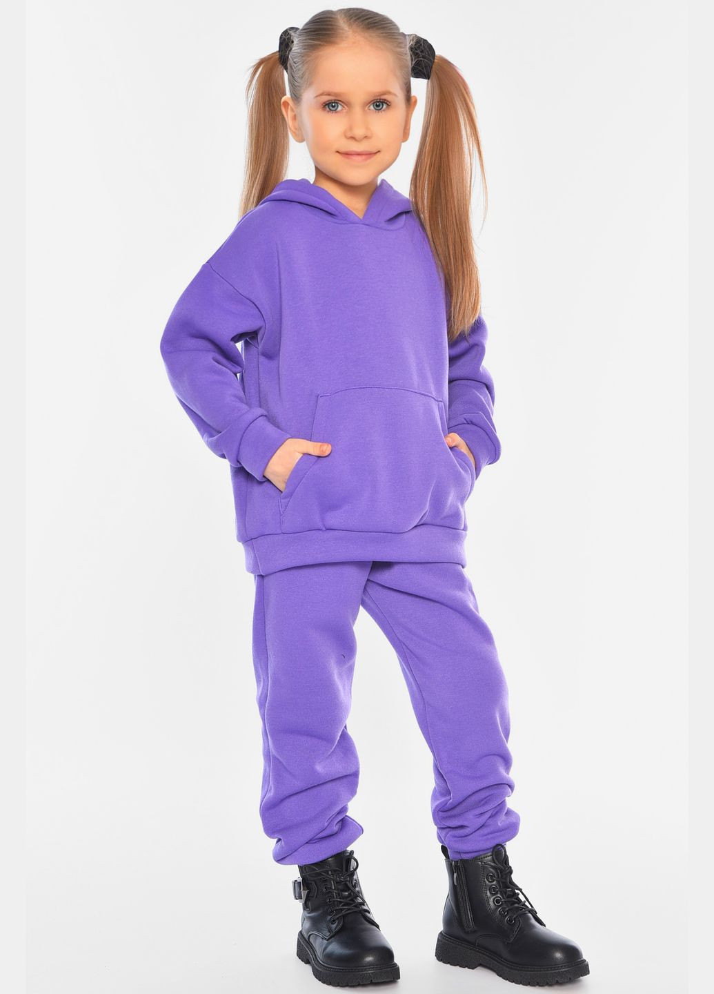 Фіолетовий зимній спортивний костюм дитячий на флісі фіолетового кольору брючний Let's Shop