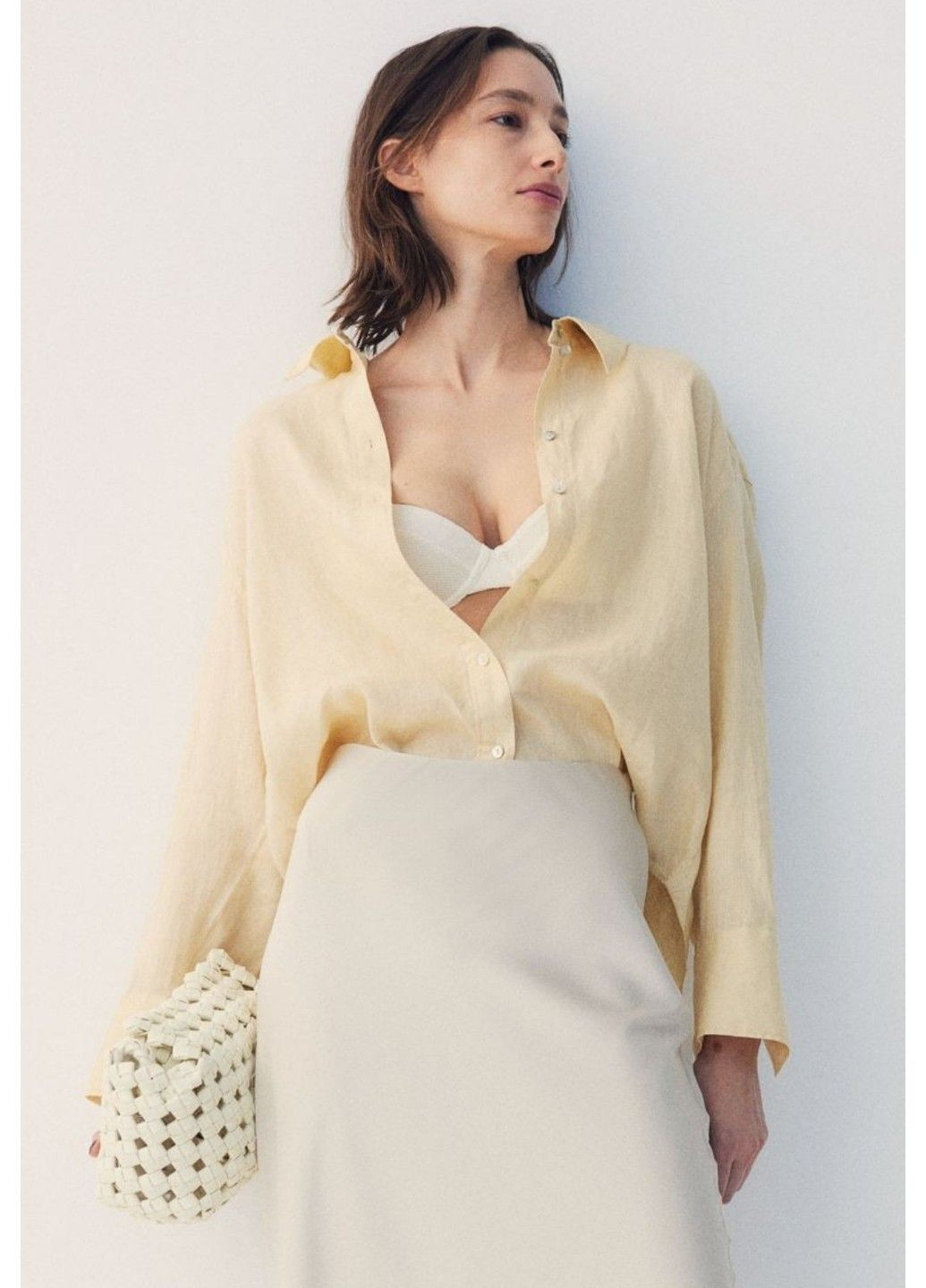 Жіноча лляна сорочка вільного крою Н&М (57189) XS Жовта H&M (294728860)