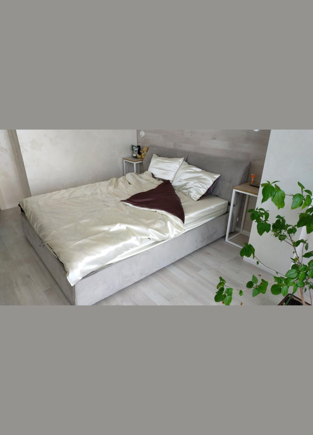 Атласне шоколадно-Біле двоспальна постільна білизна 175*210 Moka textile (316632903)