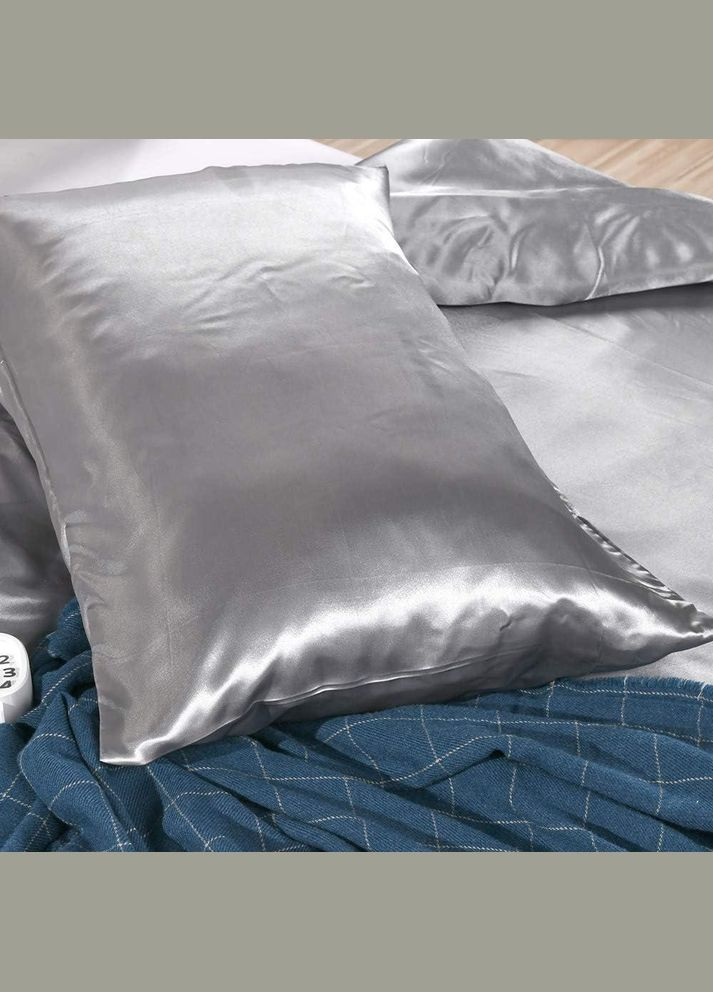 Атласна Біла полуторна постільна білизна та срібні наволочки 145*210 Moka textile (316632185)