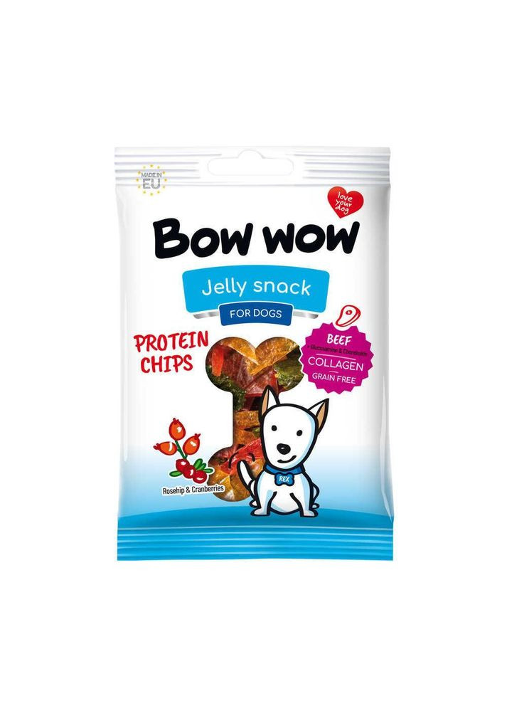 Лакомство для собак BowWow Jelly snack протеиновые чипсы с говядиной, шиповником, клюквой и коллагеном, 60 гр TATRAPET (284176080)
