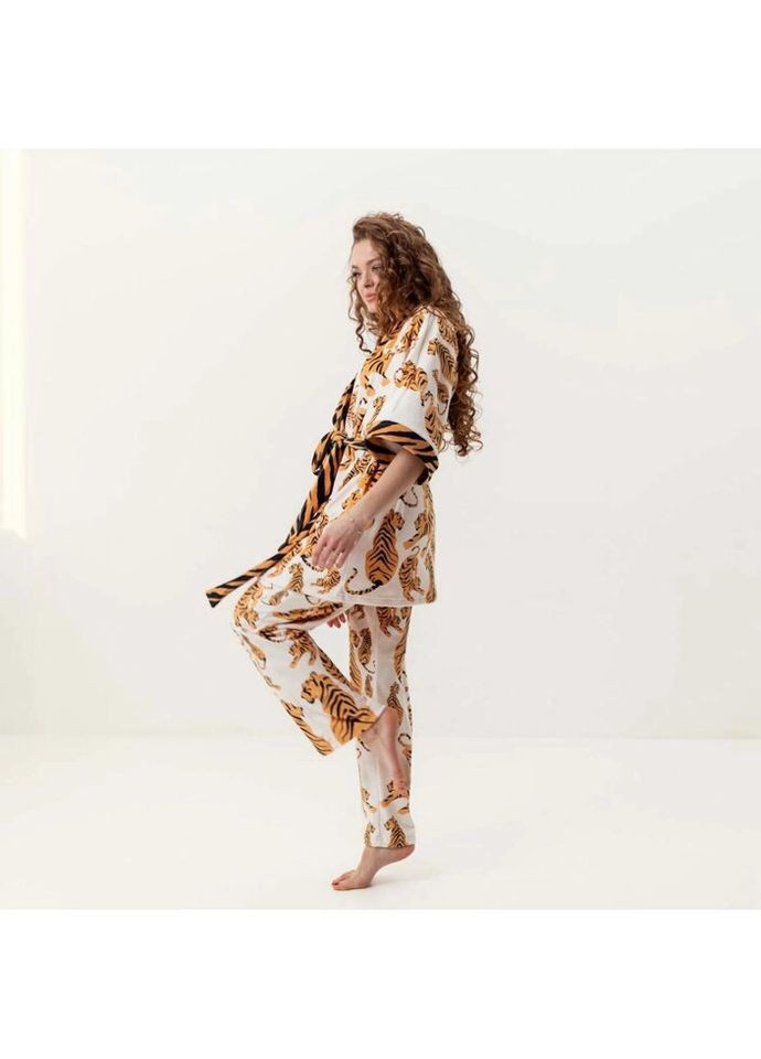 Комбінована всесезон комплект жіночий з плюшевого велюру штани та халат тигриця 3416_l 15949 l FlexDress