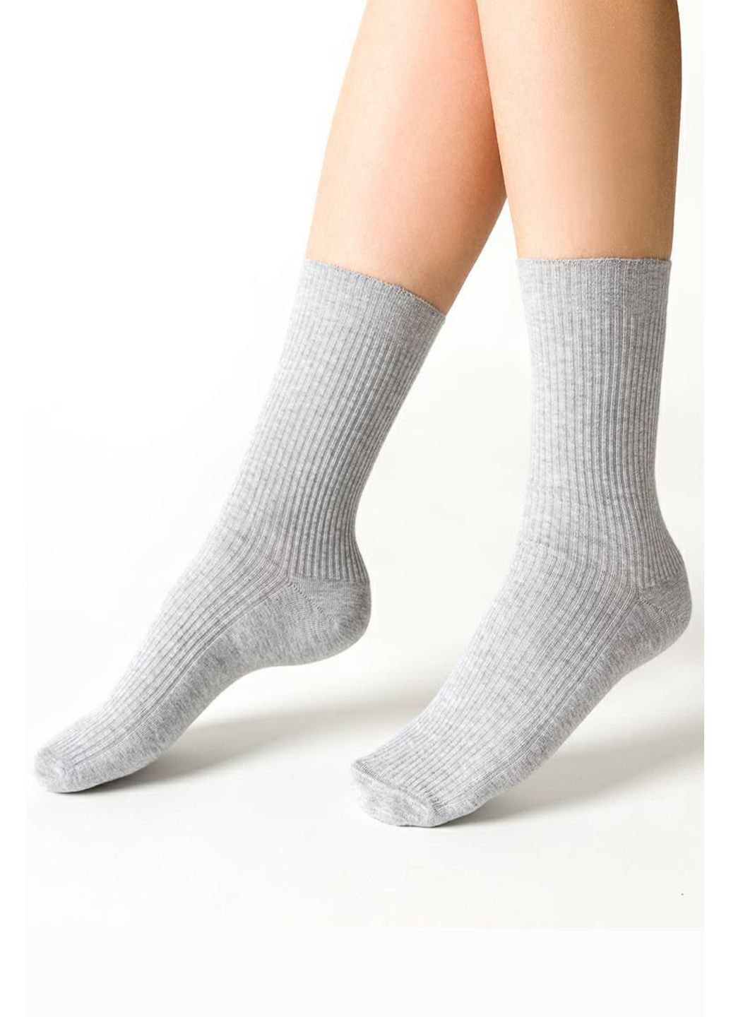 Сірі шкарпетки в рубчик бавовняні з послабленою резинкою 062 Steven (349500526)