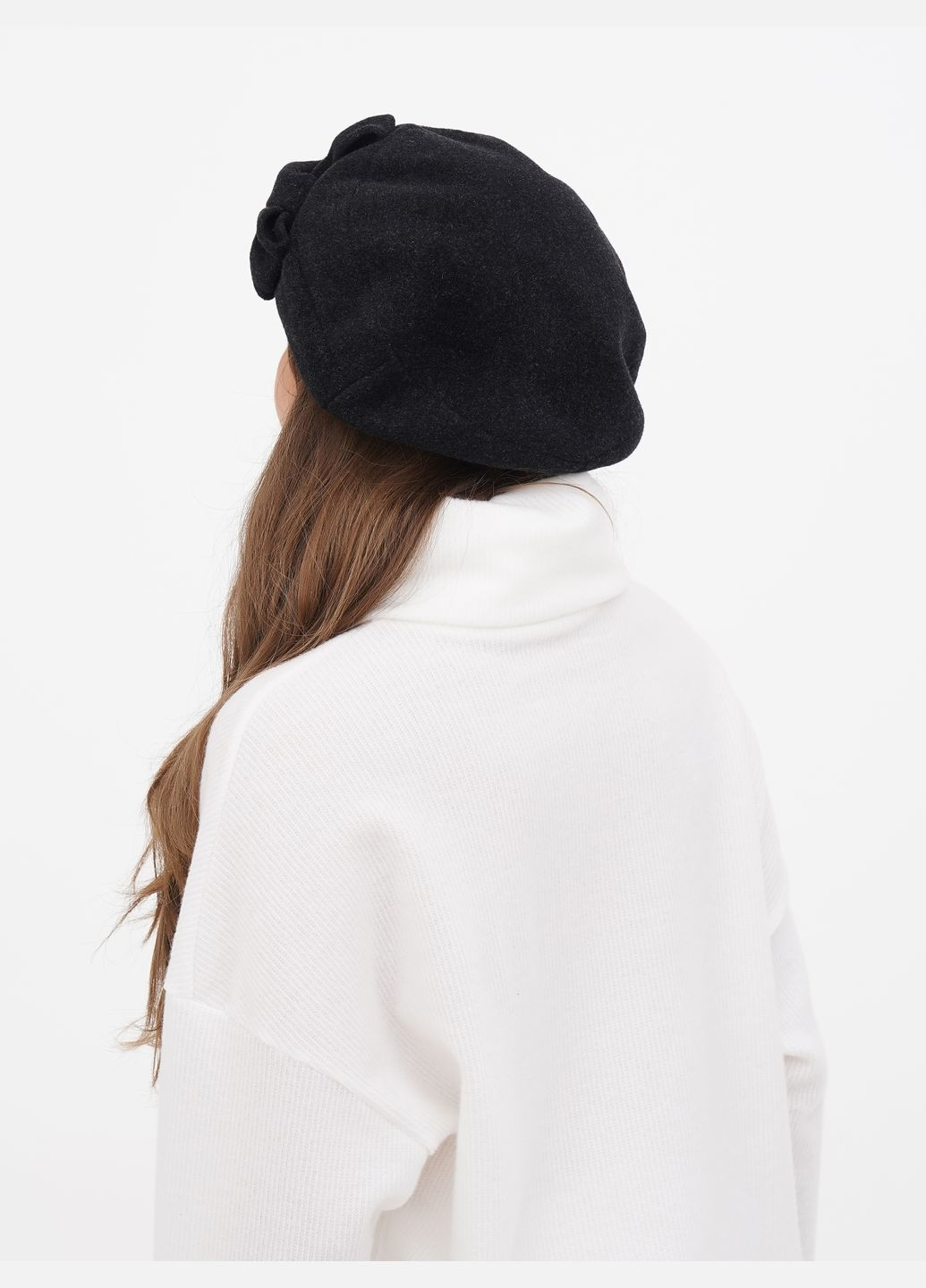 Жіночий вовняний берет із квіткою, сірий, на резинці — витонченість у кожній деталі VECONS Берет (319836282)