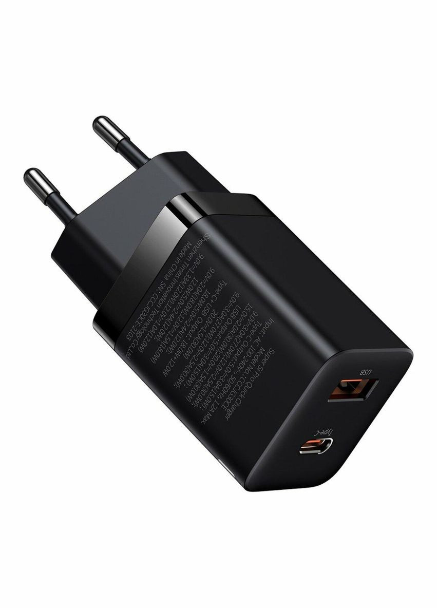 Мережевий зарядний пристрій Super Si Pro Quick Charger C+U 30W EU Black Baseus (322222816)