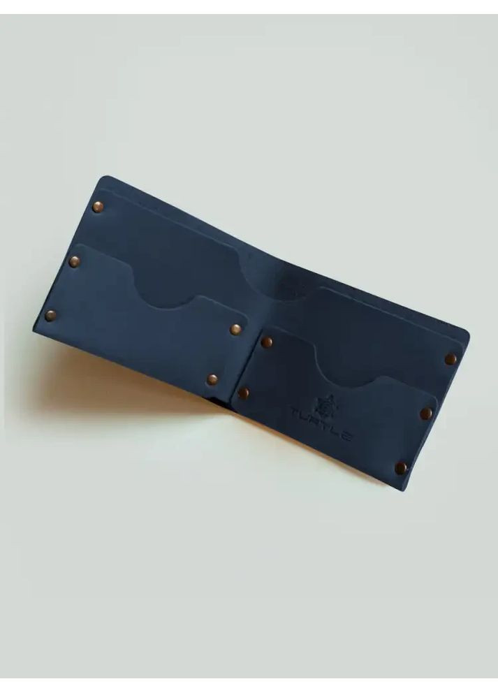 Гаманець на заклепках Шолом жаху натуральна шкіра Crazy horse з відділеннями для карток Синій Turtle (367726198)