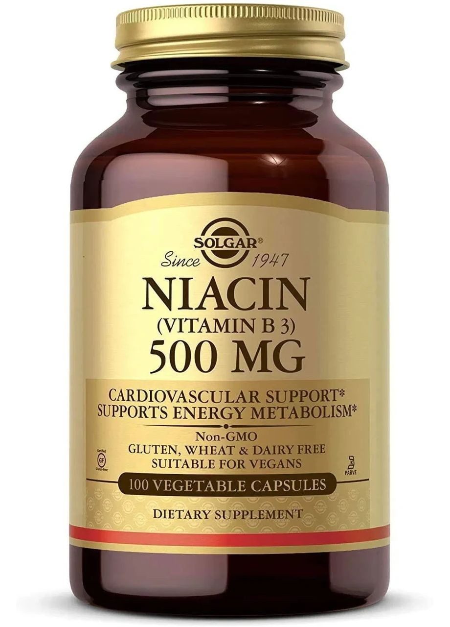 Ніацин вітамін B3, Niacin Vitamin B3, 500 мг, 100 капсул Solgar (361115394)