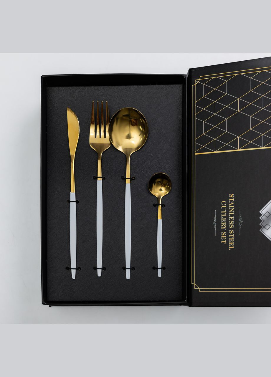 Набір столових приборів 24 предмети столовий набір на 6 персон Золотистий з білим HP-20-47 Yiwu (324305040)