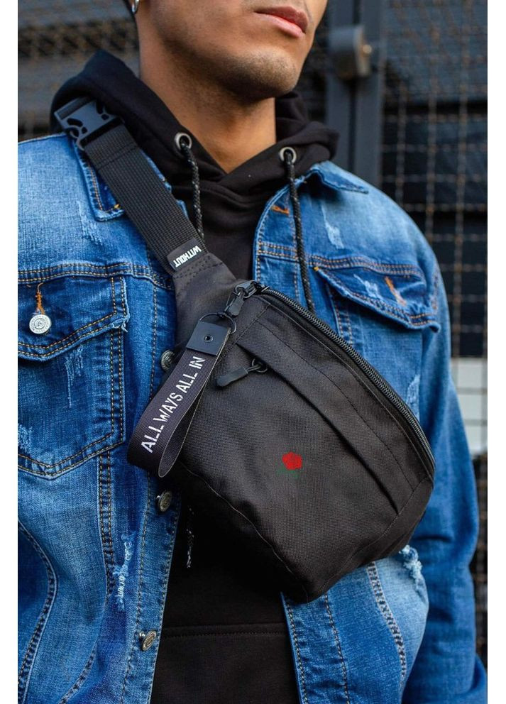 Сумка бананка барсетка через плечо с принтом Rose Black Without (353707041)