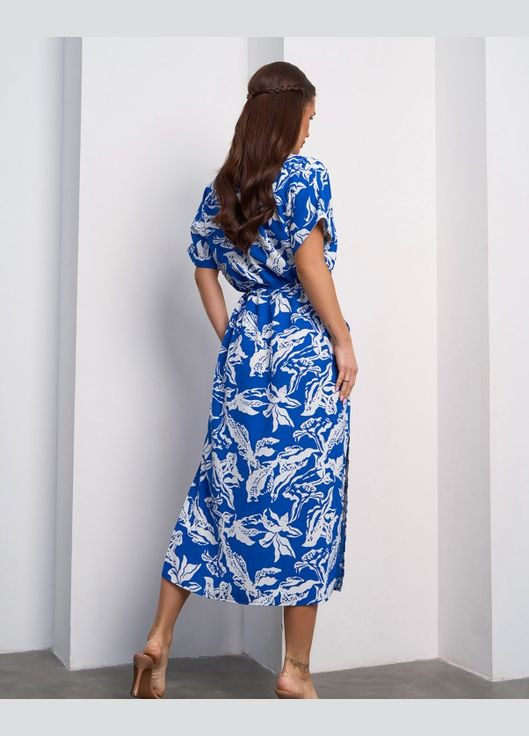 Синя повсякденний сукні а-силует ISSA PLUS з квітковим принтом
