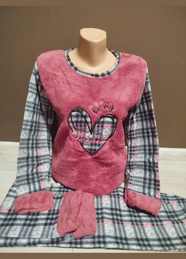 Рожева зимня тепла піжама підліток для дівчини новий рік сніговик махра травка велсофт кофта + брюки No Brand Піжама