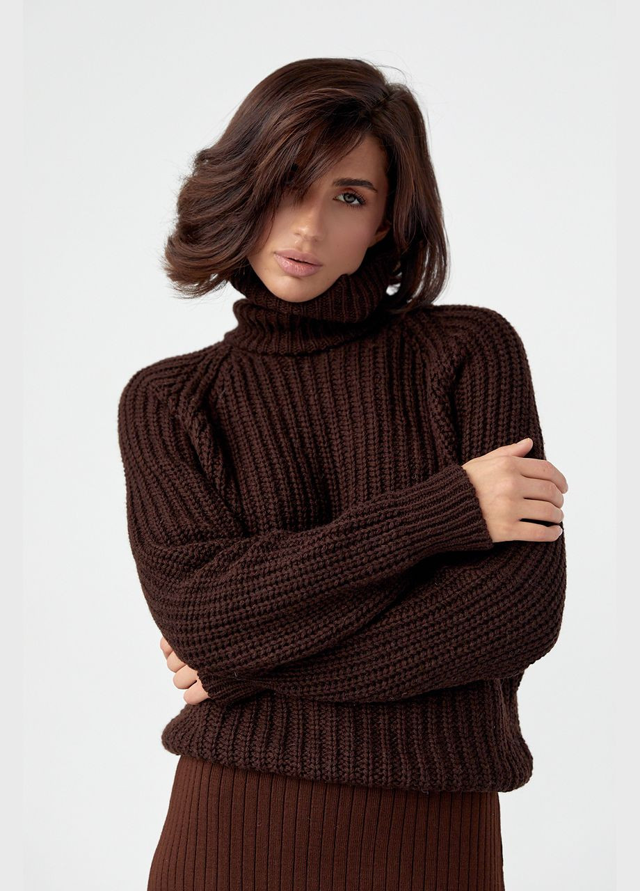 Темно-коричневый зимний женский свитер с рукавами-регланами 4635 Lurex