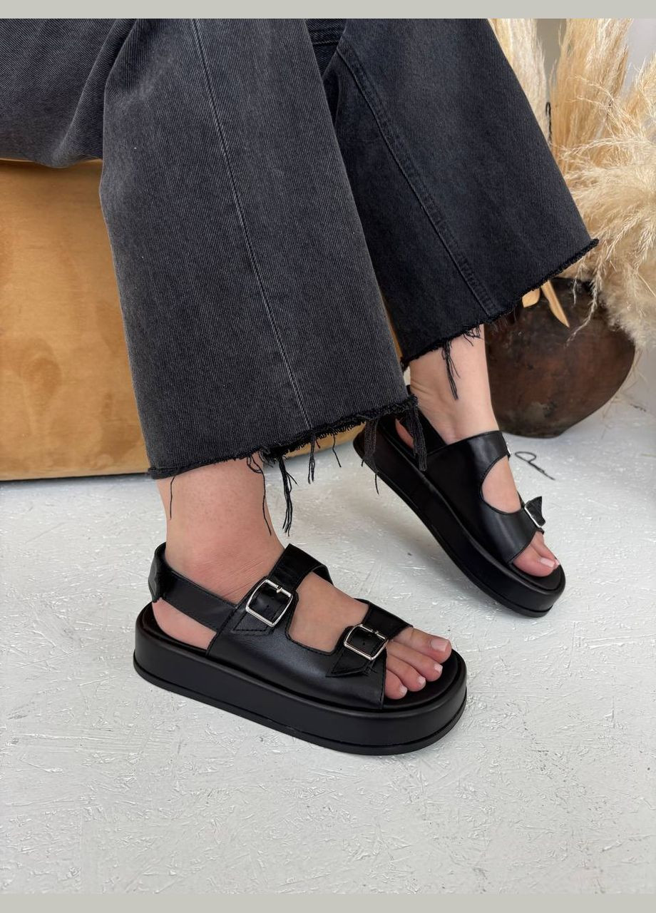 Черные босоножки из натуральной кожи No Brand с ремешком