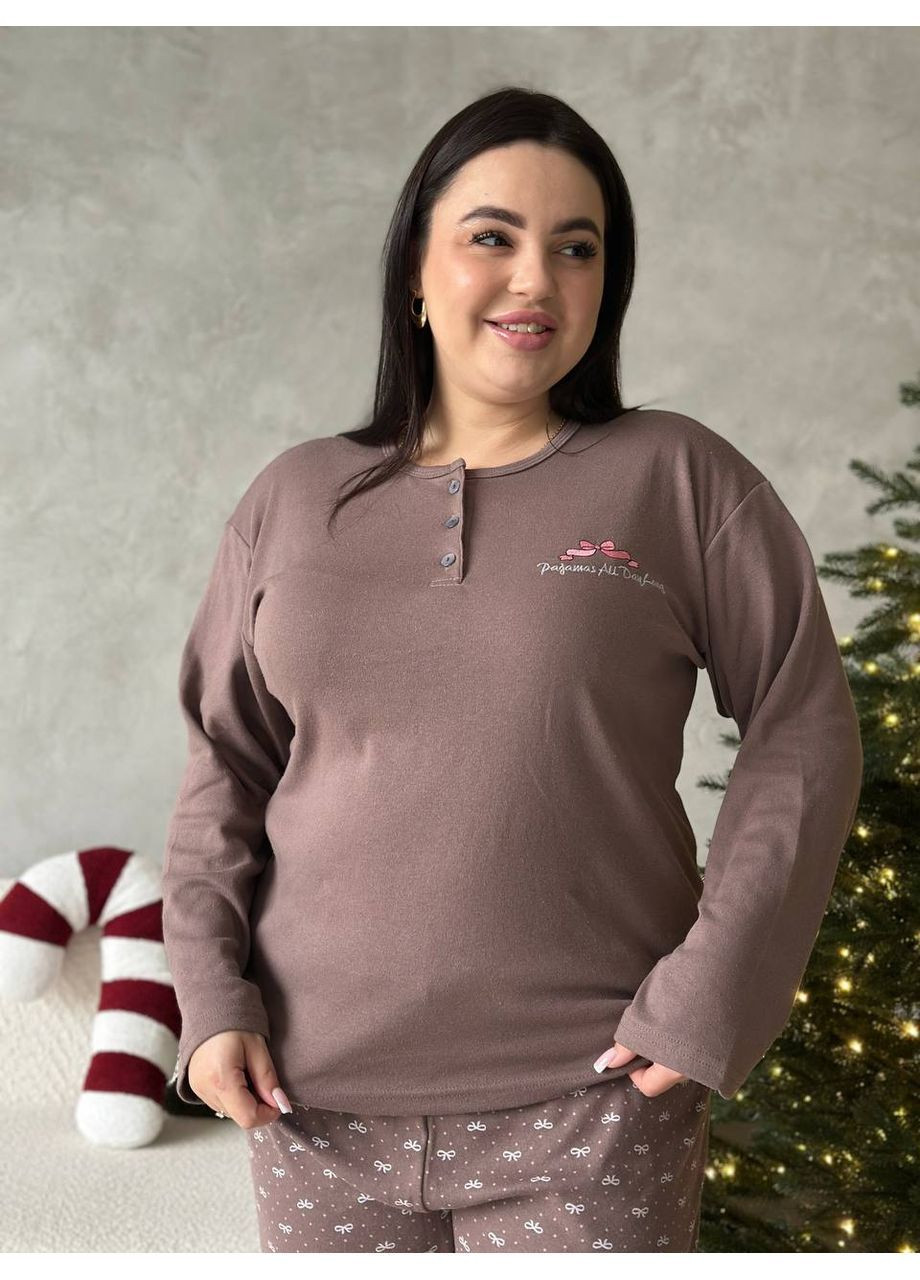 Коричнева всесезон затишна піжама кофта + брюки No Brand