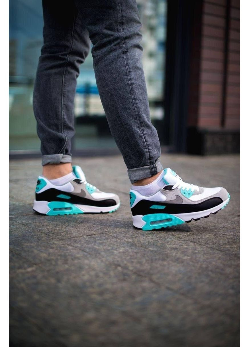 Серые демисезонные кроссовки мужские nike air max 90 grey green black найк аир макс 90 No Brand