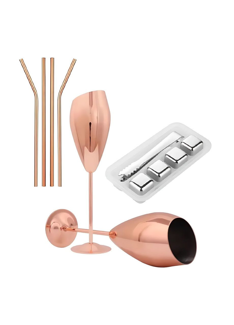 Набір фужерів для шампанського Martin 215 мл із трубочками кольору рожеве золото з нержавіючої сталі REMY-DECOR (271416333)
