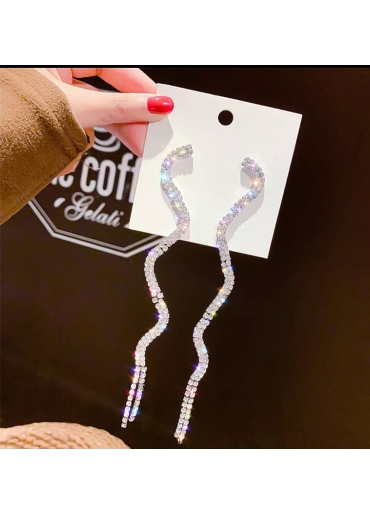 Сережки женские бижутерия длинные в стразах jeweston серебристого цвета No Brand (361080991)