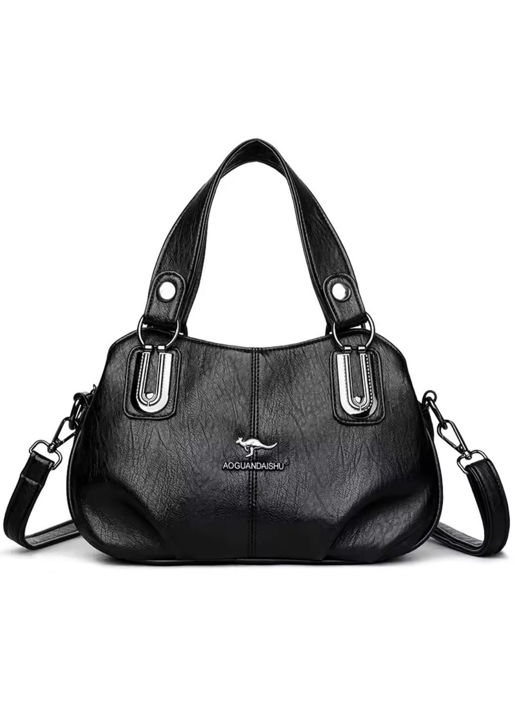 Женская классическая сумка черная через плечо на три отделения с экокожи Aoguandaishu (363330198)