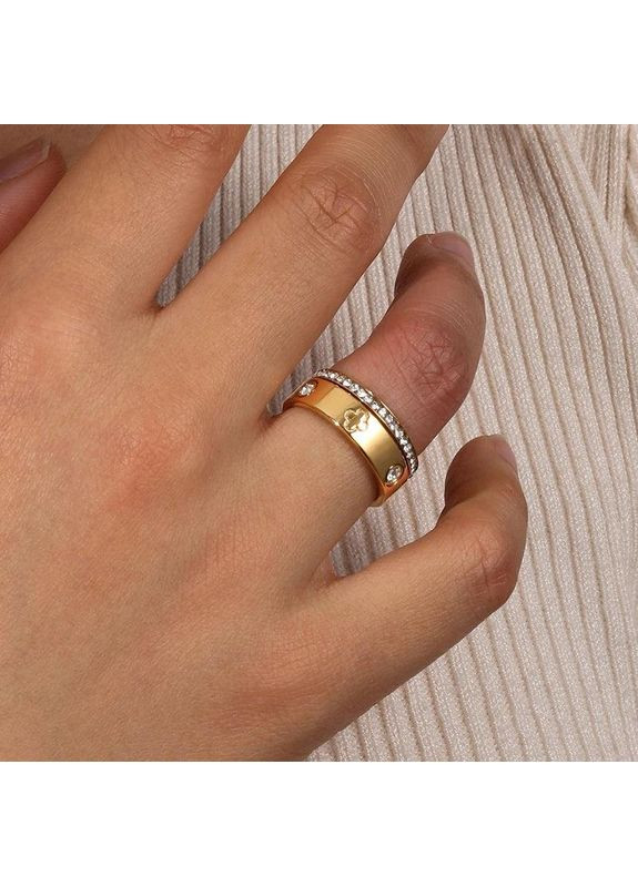 Набор колец "Клевер" с блестящим цирконом из нержавеющей стали, золотистые No Brand (372577250)