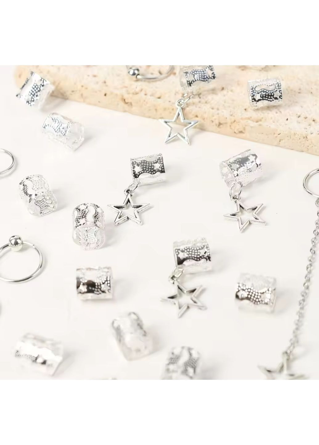 Набір срібних прикрас для кіс та дредів кільця і намистини для волосся 32 шт No Brand (372129291)