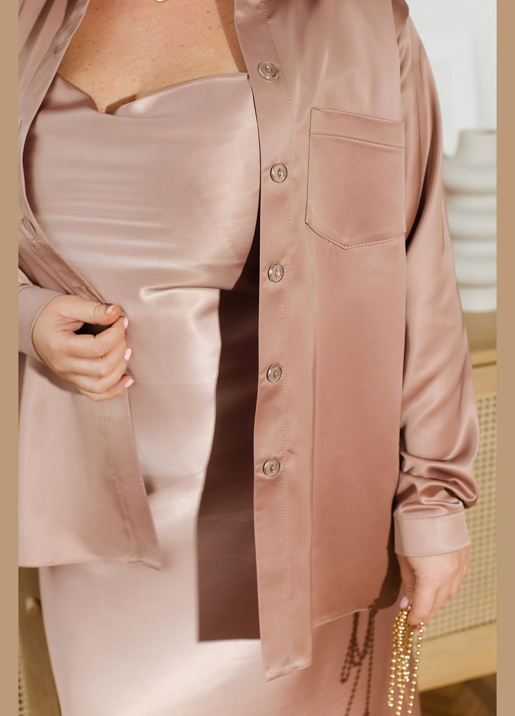 Бежевая вечерний рубашка однотонная Minova с длинным рукавом