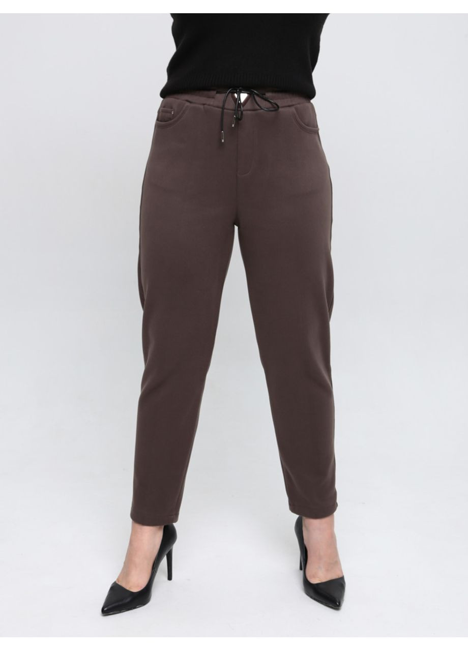 Брюки женские теплые темно-бежевые на резинке большие размеры Estensivo MOM (369668892)