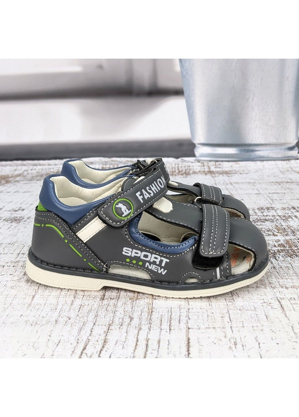 Серые повседневные босоножки детские сандалии для мальчика СВТ.Т на липучке