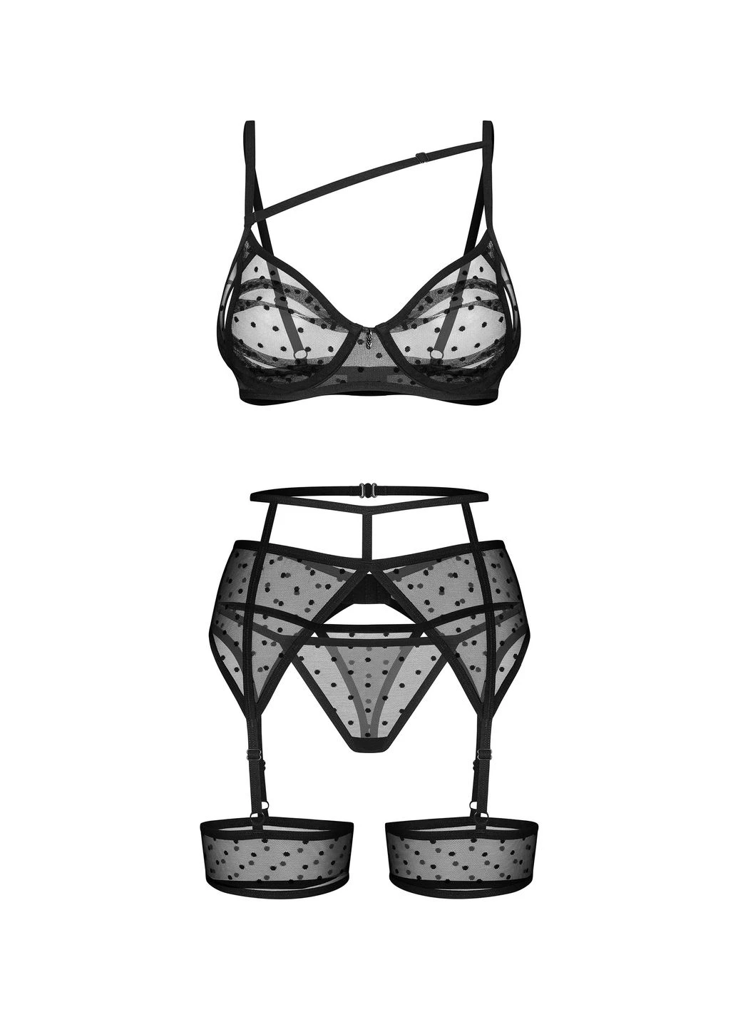 Комплект белья с поясом и гартерами Nuites в горошек, S/M Obsessive (335875827)