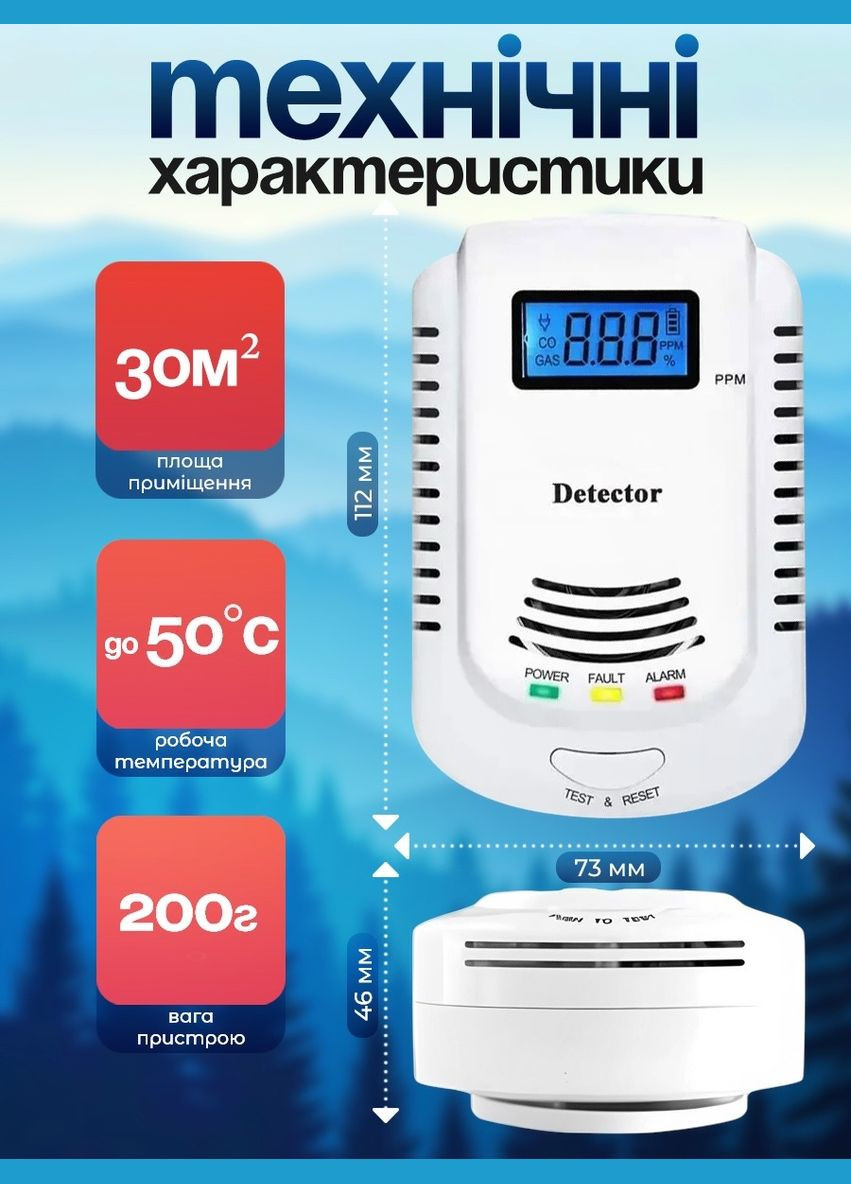 Детектор датчик утечки газа природний газ метан пропан датчики детектори + батарейка крона 9V евровилка Navu (315441136)
