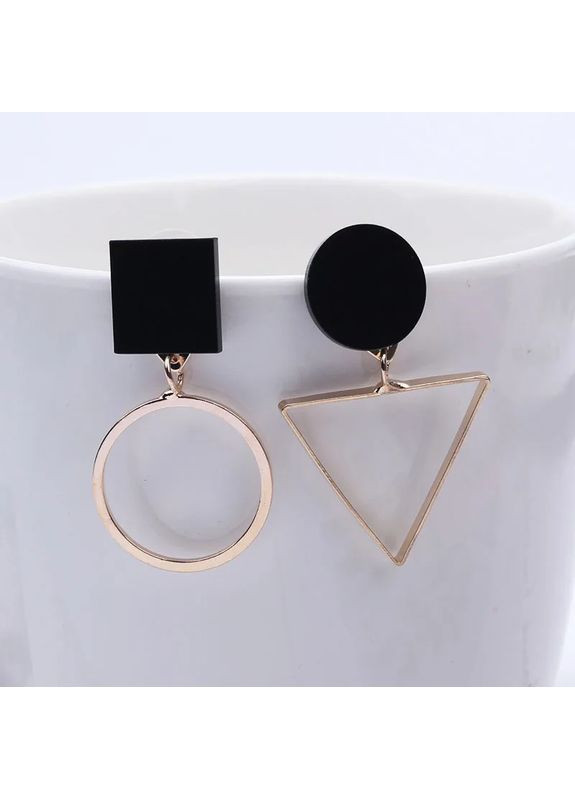 Серьги треугольник и круг геометрические ромб черный No Brand (360898073)