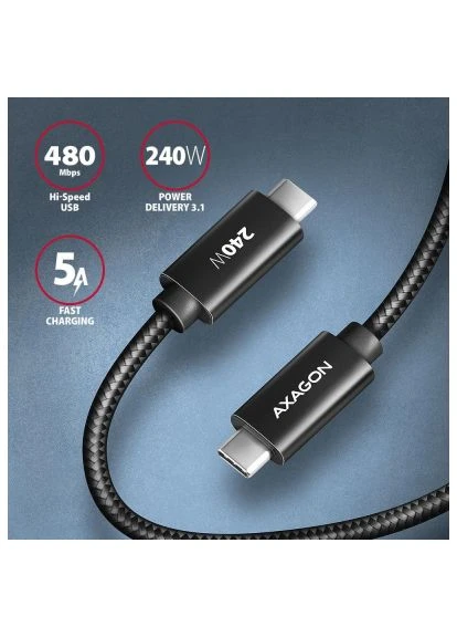 Дата кабель (BUCM2-CM25AB) Axagon USB-C to USB-C 2.5m USB 2.0 PD 240W 5A black (401637829)