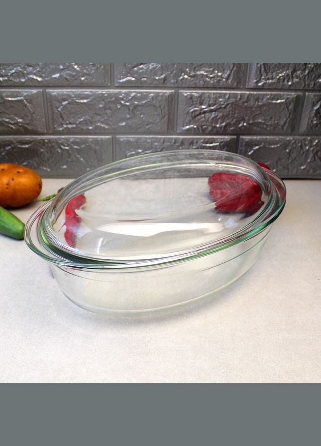 Овальная жаропрочная форма с крышкой 4 л, стеклянная утятница Vittora (303210974)