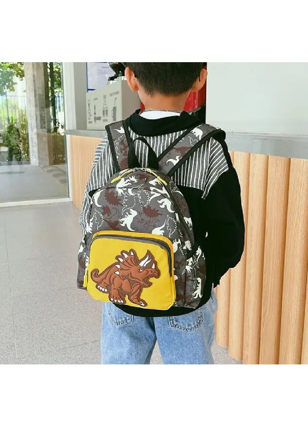 Рюкзак для детей с регулируемыми ремнями петлей для переноски полиэстер 25х20х11 см (477571-Prob) Серый с динозавром Unbranded (298112428)