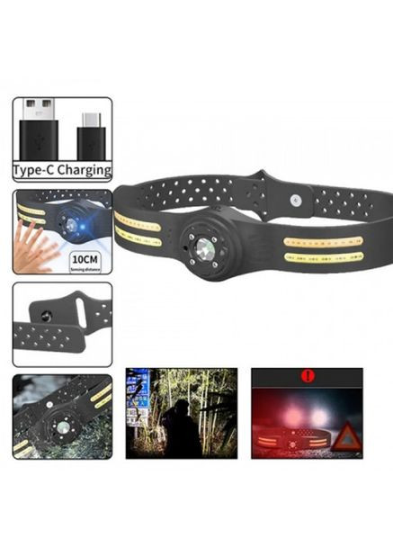 Фонарь налобный аккумуляторный T134-XPE-4COB водонепроницаемый корпус с датчиком движения 6 режимов Bailong (370606726)