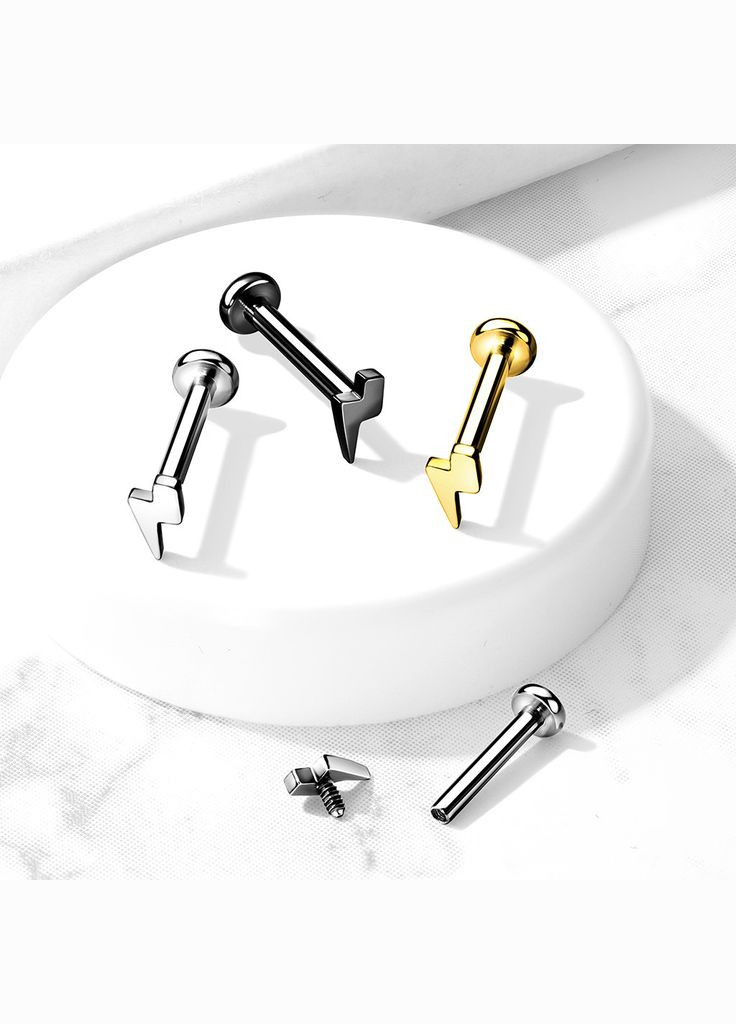 Серьга лабрет из титана с фигуркой молнии TIL10-1608-ST для пирсинга хряща уха, губ (Штанга: 8мм) Spikes (333698394)